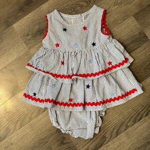9m Goodlad Baby Girl 2pc seersucker 4th July dress with bloomers
